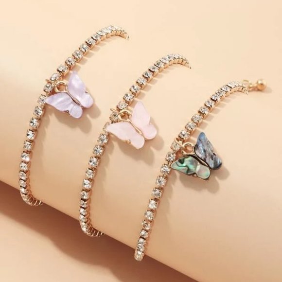 Jewelry - 3pc Butterfly Rhinestone Bracelet Set